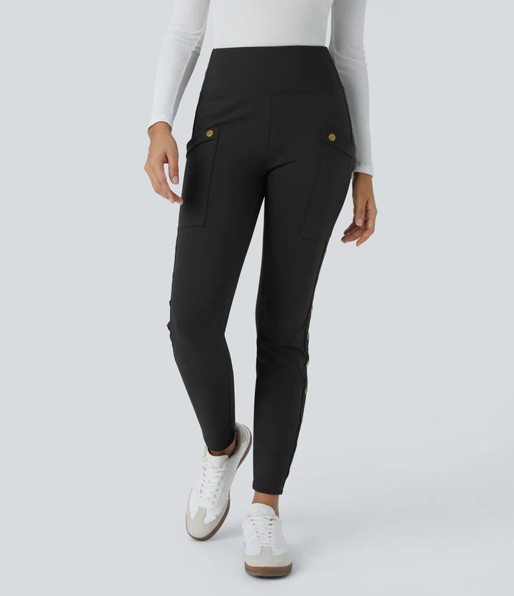 DayStretch High Waisted Decorative Pocket Skinny Ankle Length Casual Pants