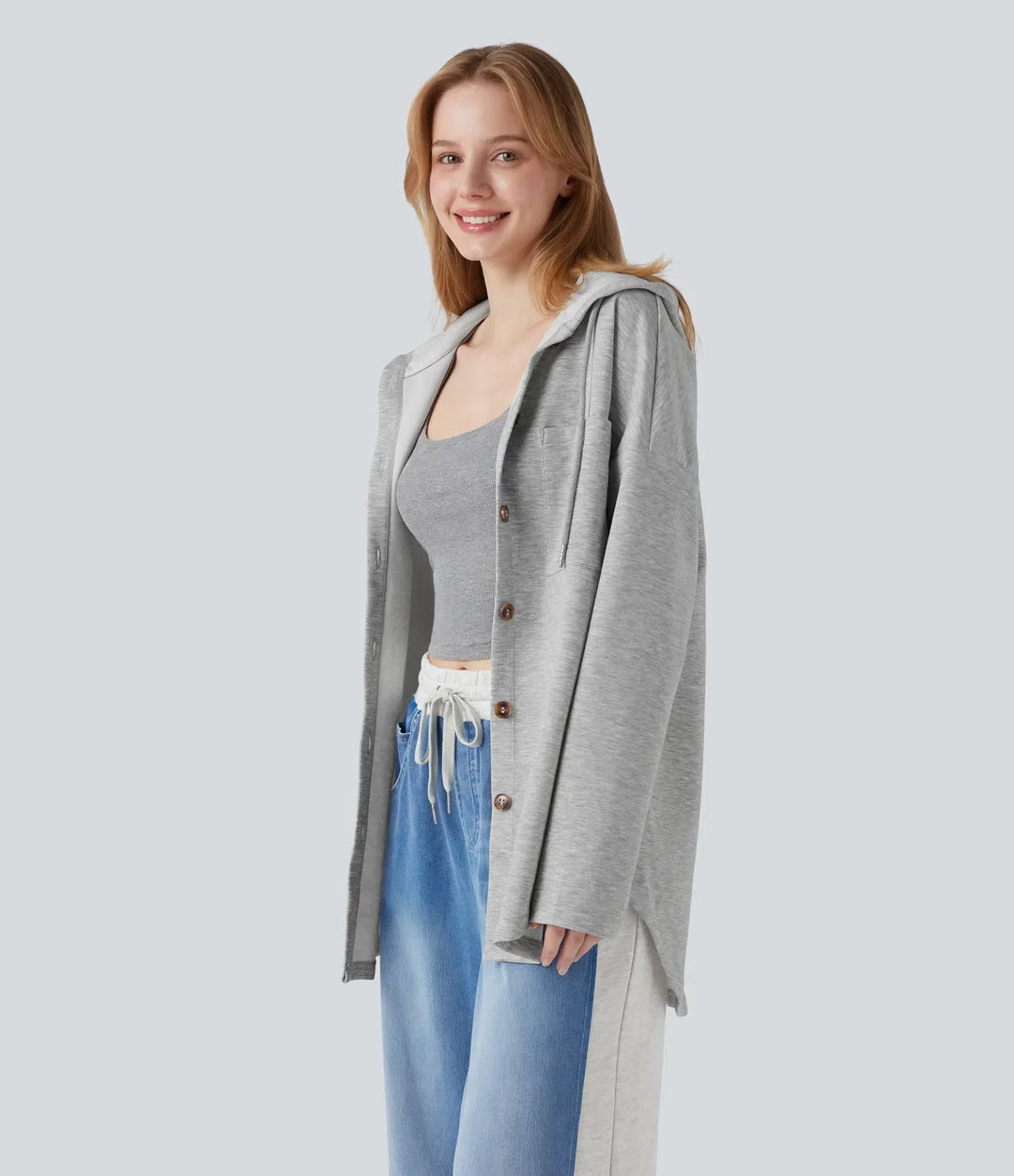 Hooded Drawstring Long Sleeve Curved Hem Casual Sweatshirt with Pocket