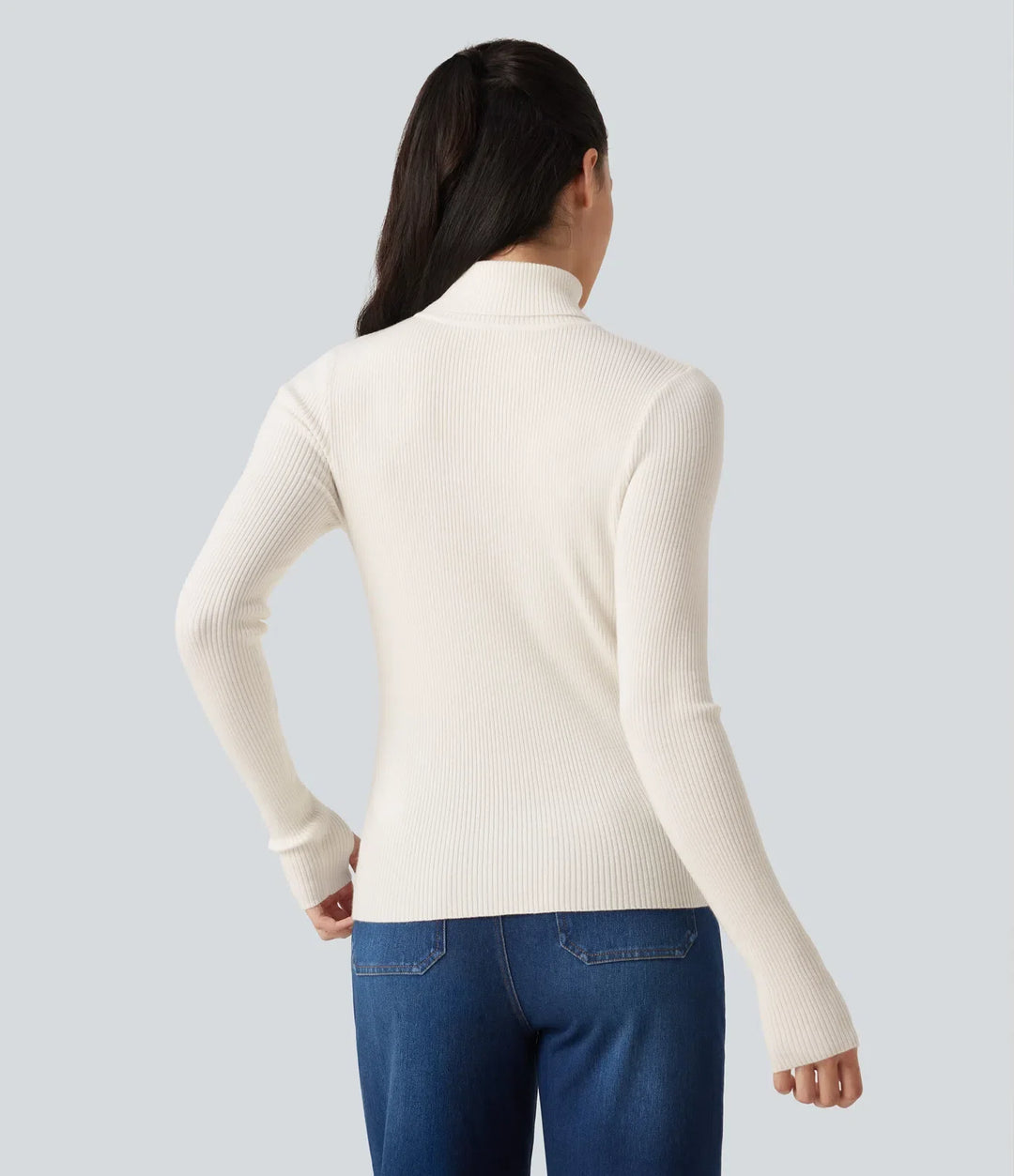 High Neck Long Sleeve Thumb Hole Work Wool-Blend Sweater