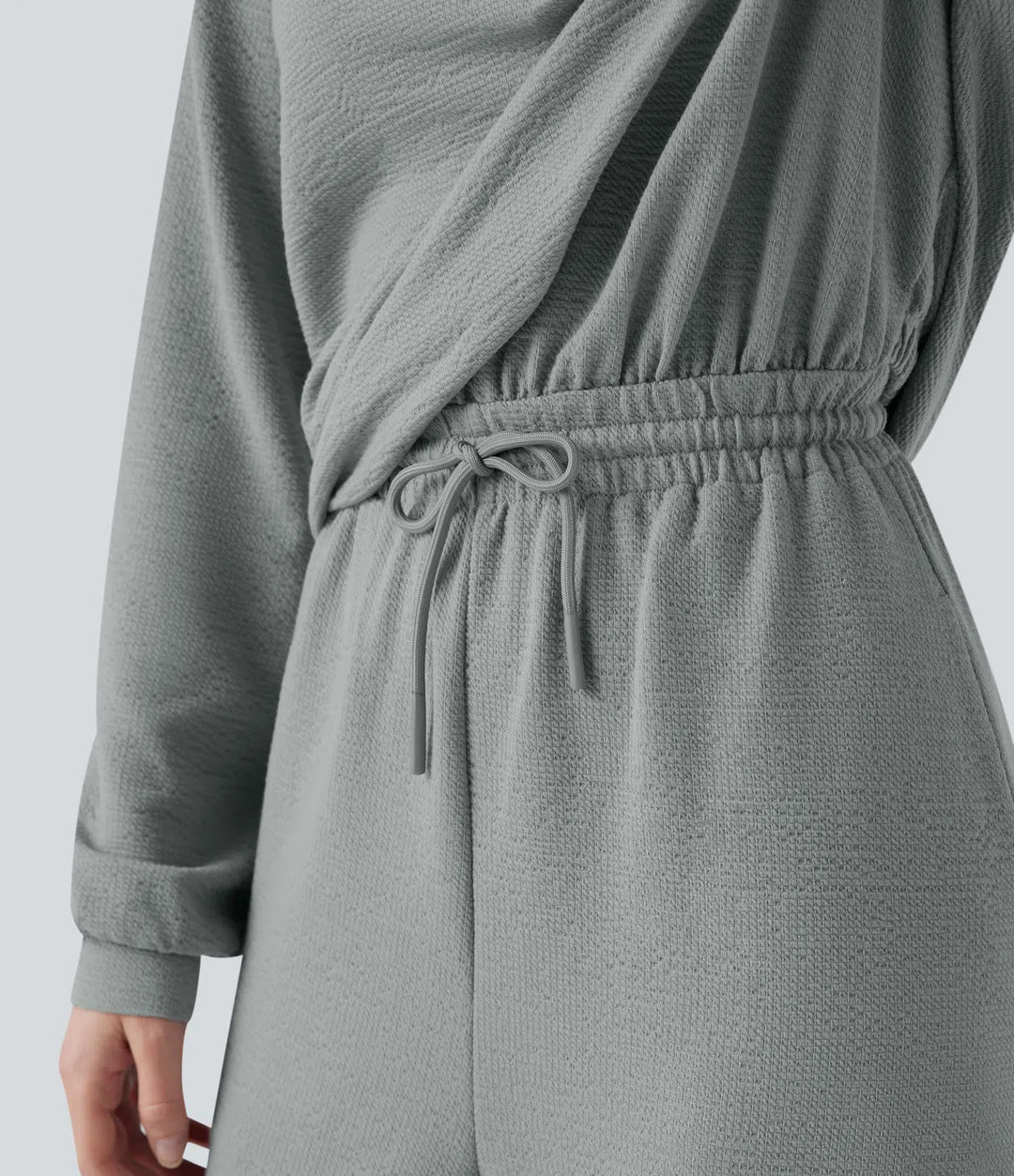 V-neck Long Sleeve Drawstring Casual Jumpsuit with Pockets-Easy Peezy