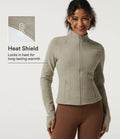 Stand Collar Long Sleeve Fleece Workout Jacket with Pockets and Thumb Holes