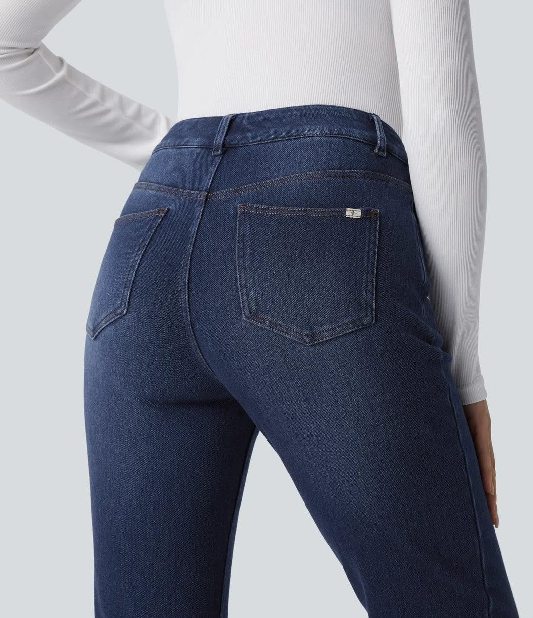 Halara Flex Denim Heat High Waisted Pockets Straight Leg Washed Casual Jeans