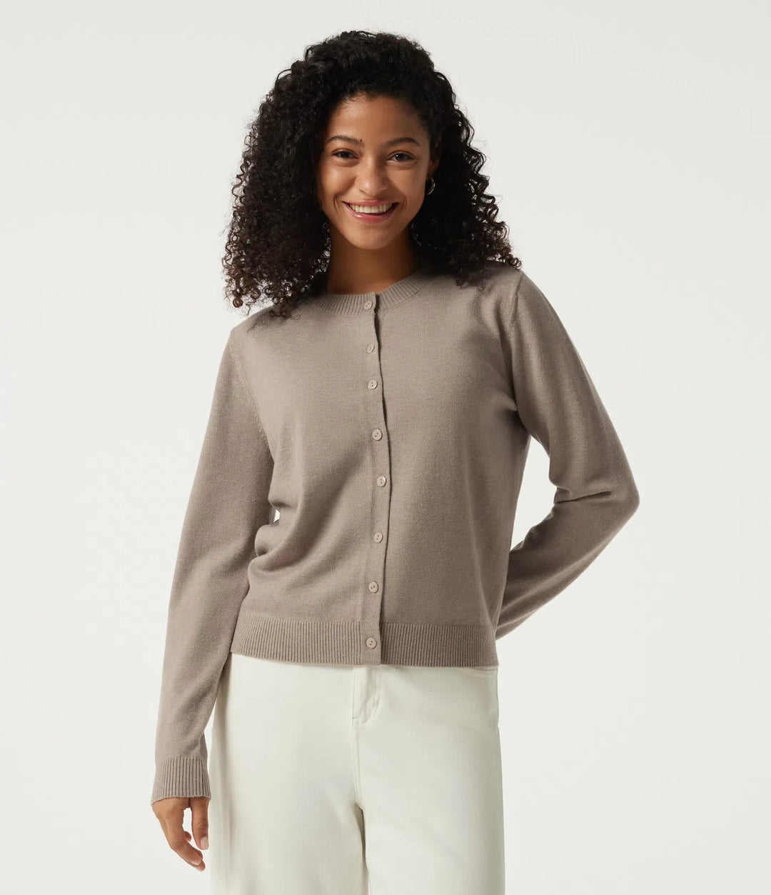 Round Neck Long Sleeve Work Cardigan