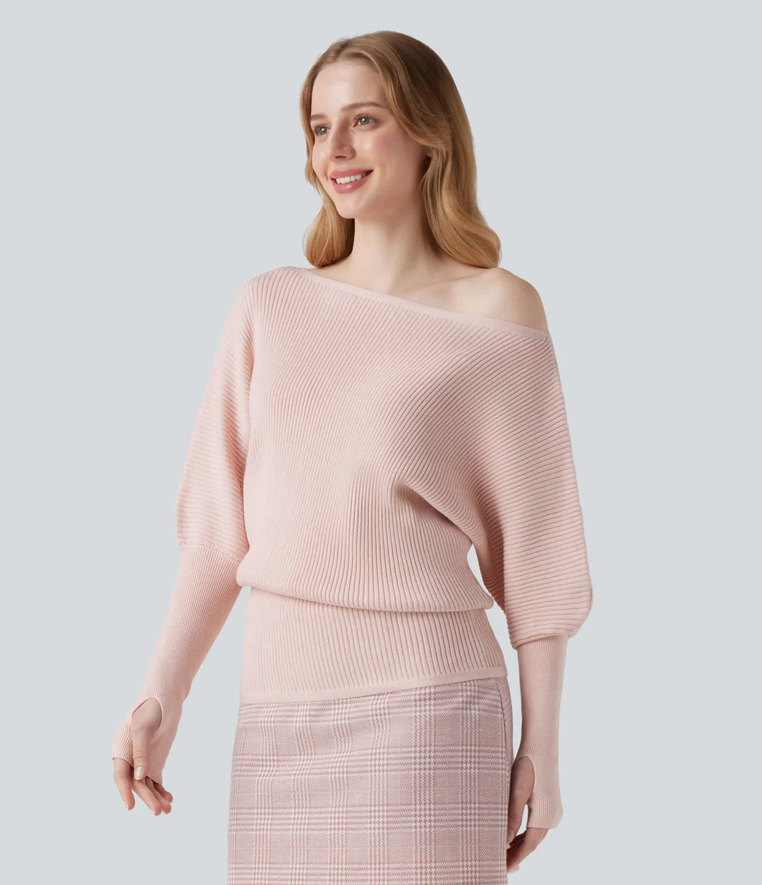 One Shoulder Long Sleeve Thumb Hole Casual Sweater