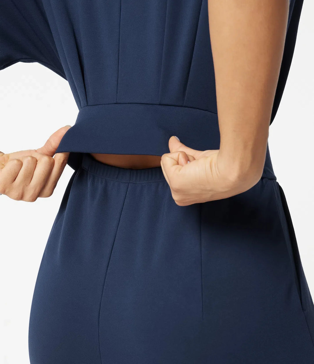 V Neck Short Sleeve Ruched Wide Leg Casual Jumpsuit with Pockets -Easy Peezy Edition