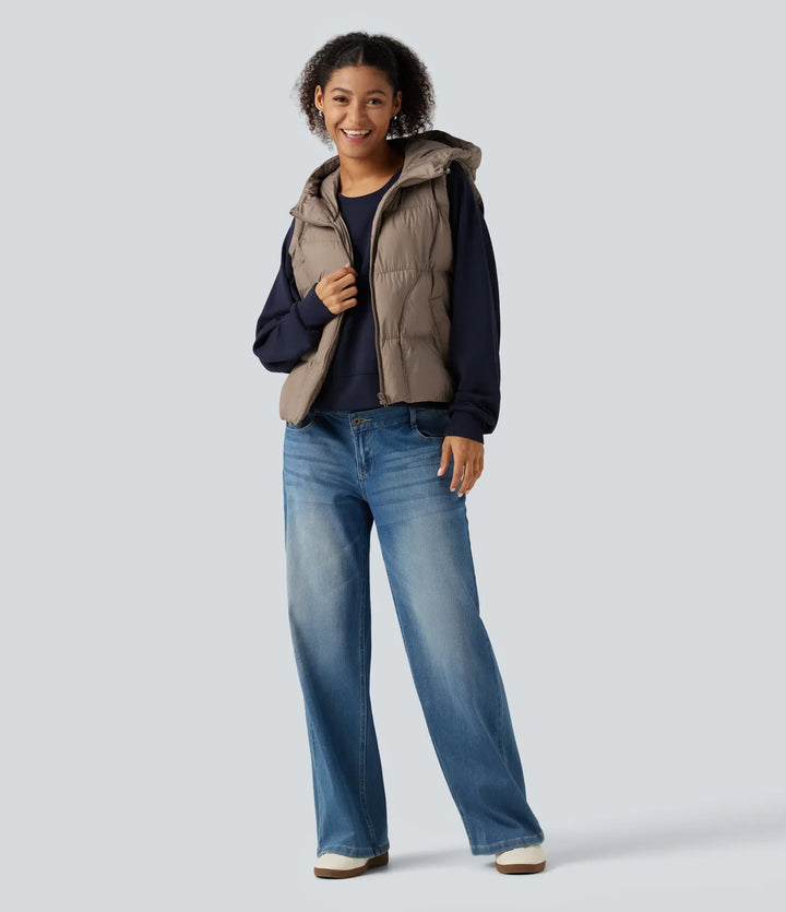 Hooded Casual Padded Vest with Pockets