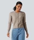 Round Neck Long Sleeve Button Fly Work Cardigan