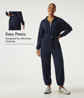 Hooded Dropped Long Sleeve Half Zip Tie Front Casual Jogger Jumpsuit with Pockets-Easy Peezy Edition