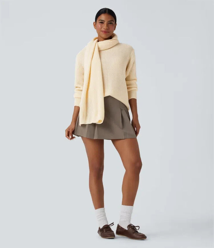 Round Neck Long Sleeve Work Sweater with Scarf