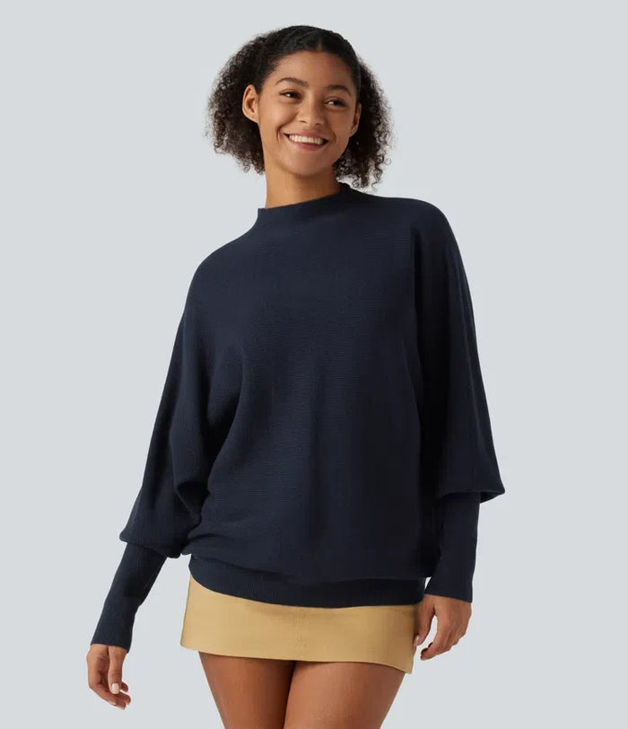 Mock Neck Batwing Long Sleeve Work Sweater