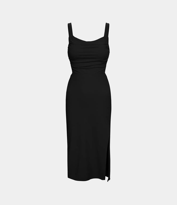 Ruched Lace Up Bodycon Midi Casual Dress