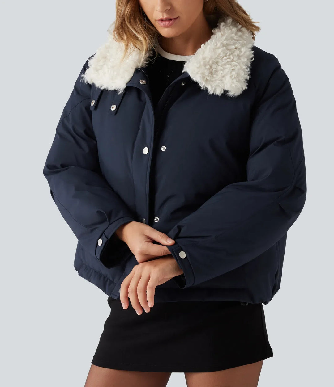 Collared Long Sleeve Casual Padded Jacket with Pockets