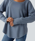 Scoop Neck Long Sleeve Curved Hem Relaxed Waffle Casual Top