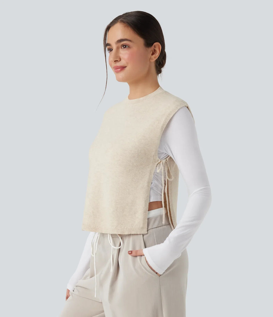 Round Neck Tie Work Sweater Vest