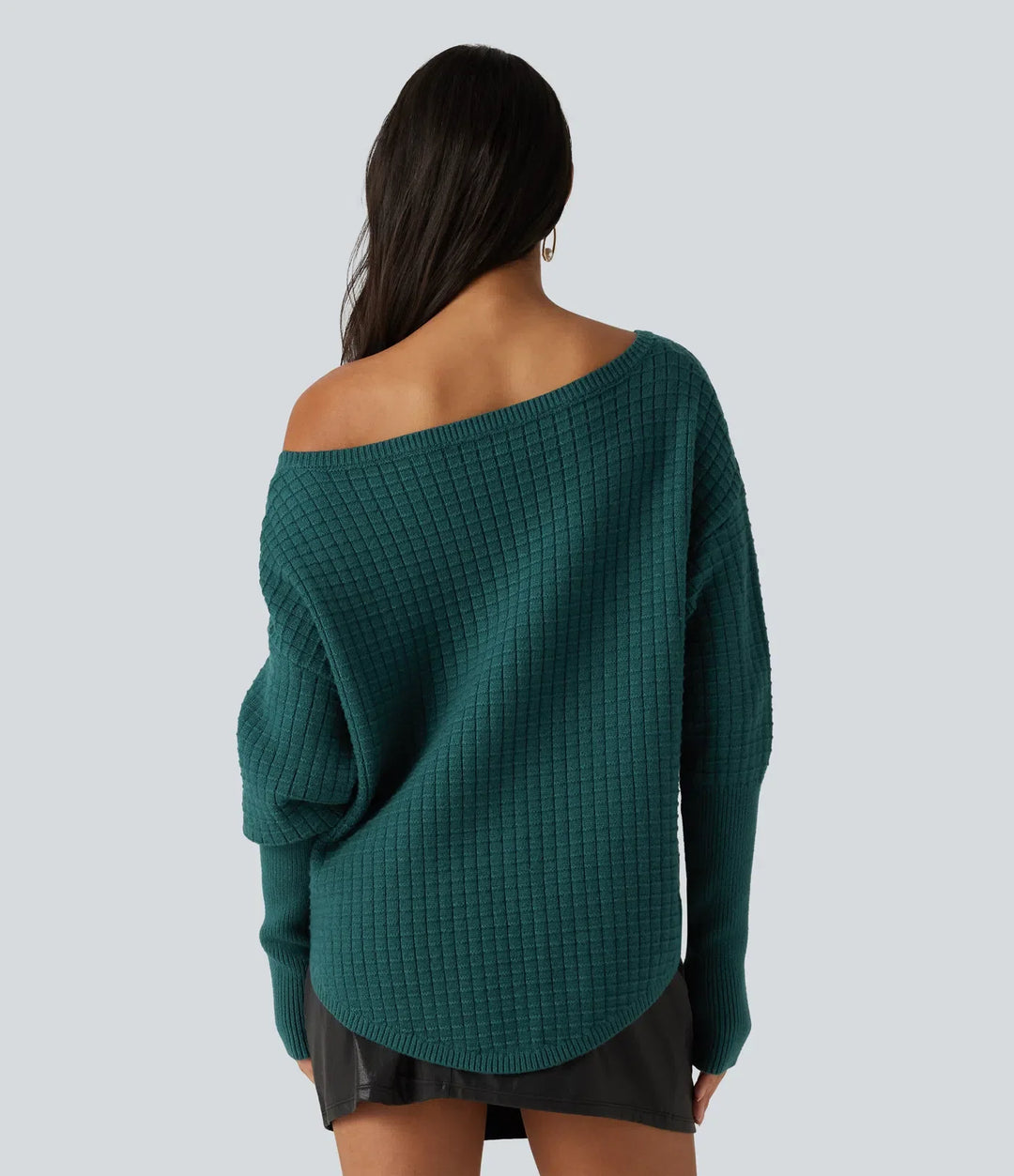 Off Shoulder Batwing Long Sleeve Work Sweater
