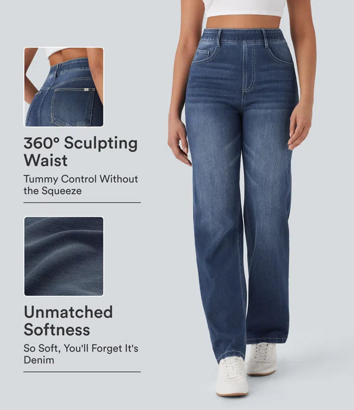 Halara Flex High Waisted Tummy Control Pockets Straight Leg Washed Casual Jeans