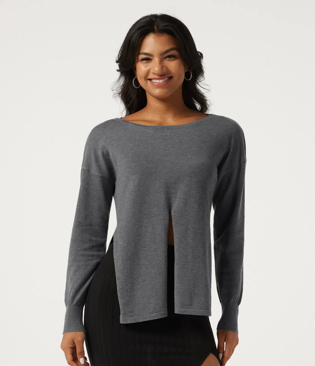 Boat Neck Long Sleeve Asymmetric Casual Sweater