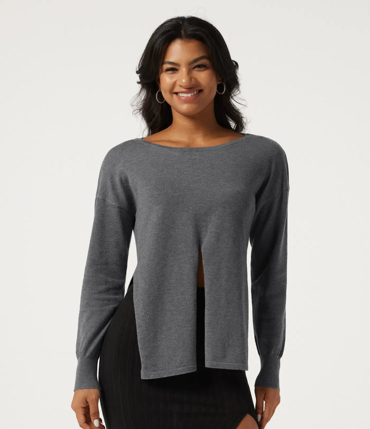 Boat Neck Long Sleeve Asymmetric Casual Sweater