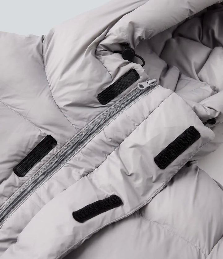 Hooded Long Sleeve Zipper Longline Casual Puffer Jacket with Pockets