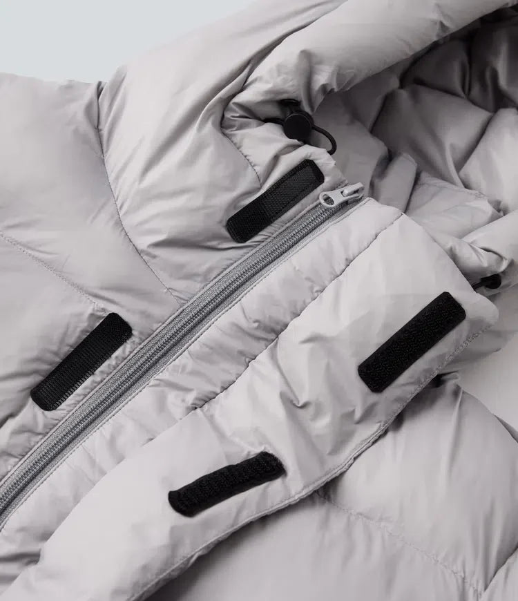 Hooded Long Sleeve Zipper Longline Casual Puffer Jacket with Pockets