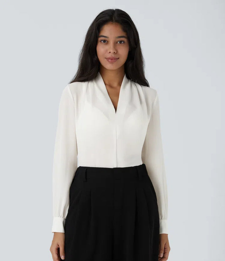 V Neck Long Sleeve Work Blouse