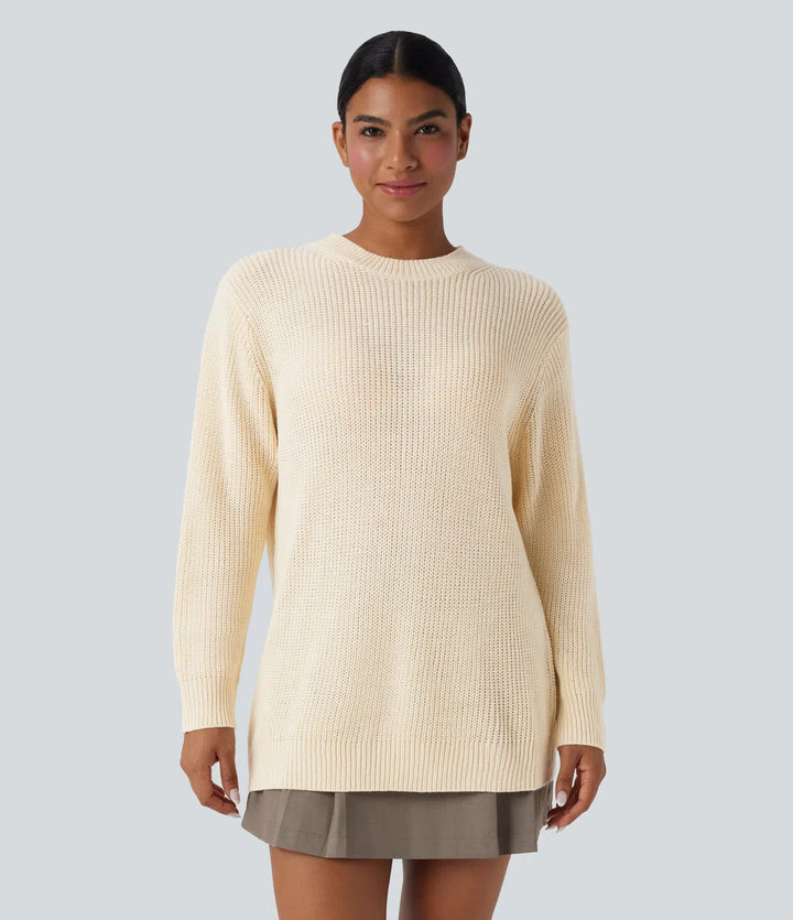 Round Neck Long Sleeve Work Sweater with Scarf