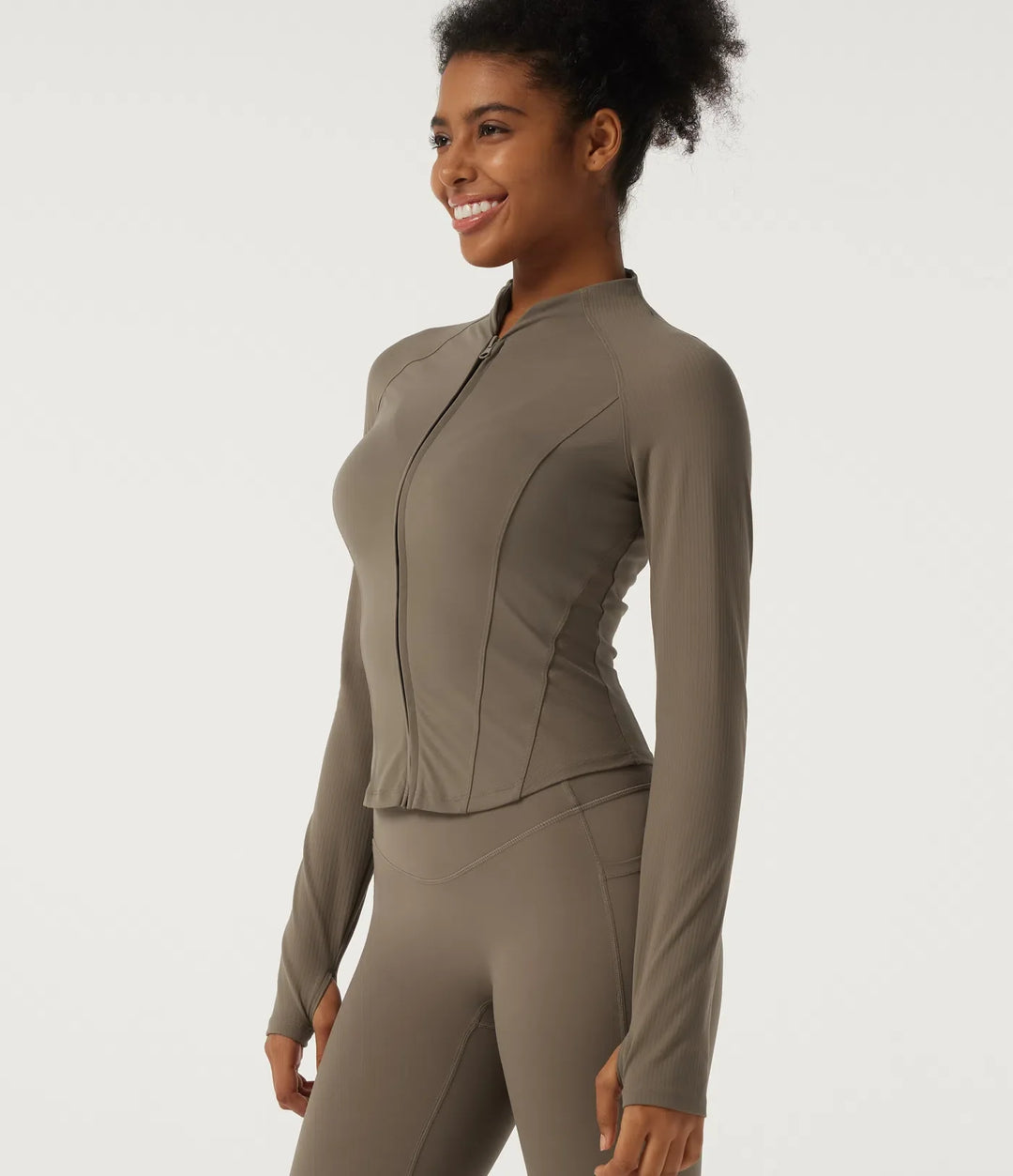 Halara UltraSculpt Mock Neck Long Sleeve Yoga Curvy Jacket with Thumbholes and Pockets