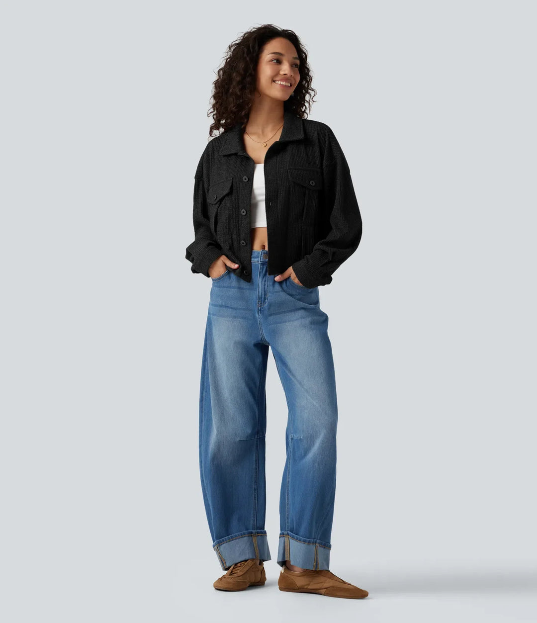 Long Sleeve Knit Waffle Casual Jacket with Pockets