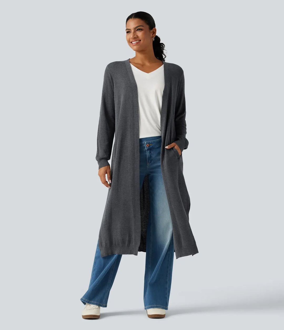 Long Sleeve Longline Work Cardigan with Pockets