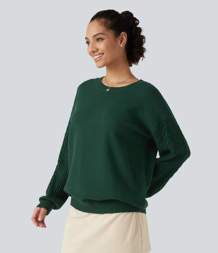 Round Neck Long Sleeve Relaxed Work Sweater