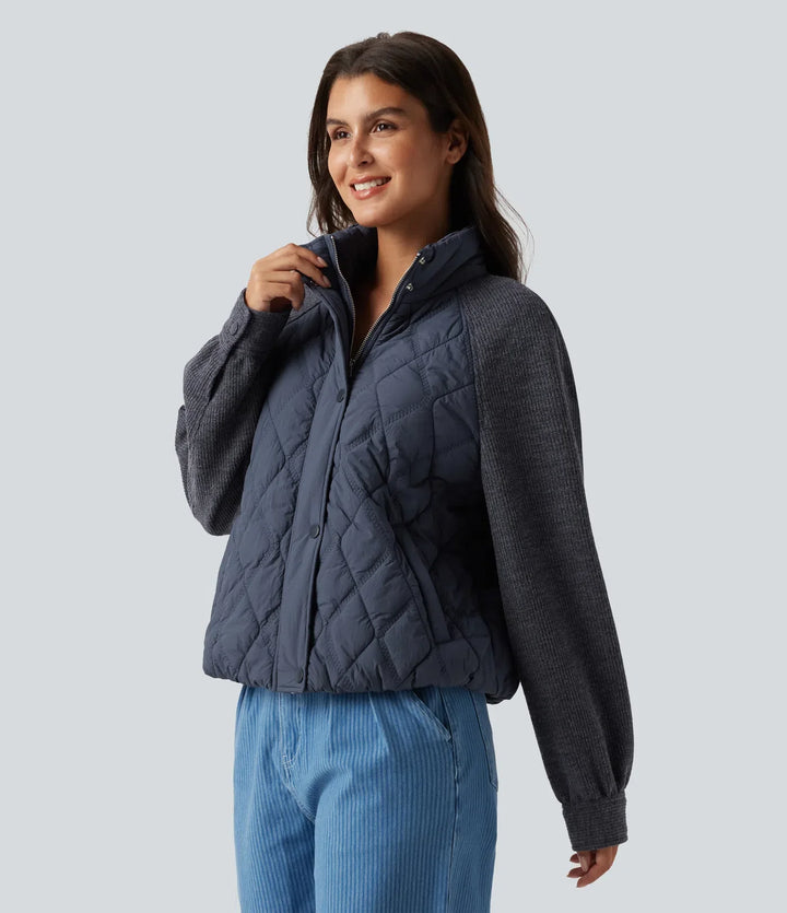 High Neck Long Sleeve Raglan Casual Padded Jacket with Pockets