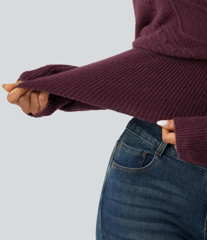 V Neck Long Sleeve V Back Casual Sweater