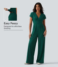 V Neck Short Sleeve Wide Leg Casual Jumpsuit with Pockets-Easy Peezy Edition