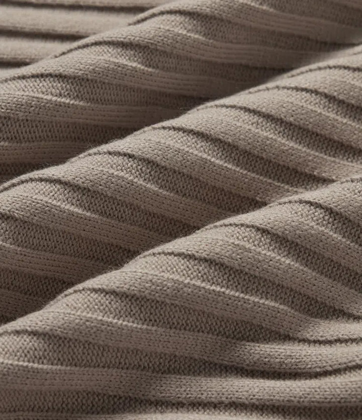 Ribbed Knit High Neck Dropped Long Sleeve Work Sweater