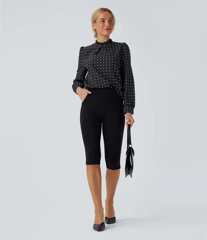 Frill Mock-neck Polka Dot Work Blouse