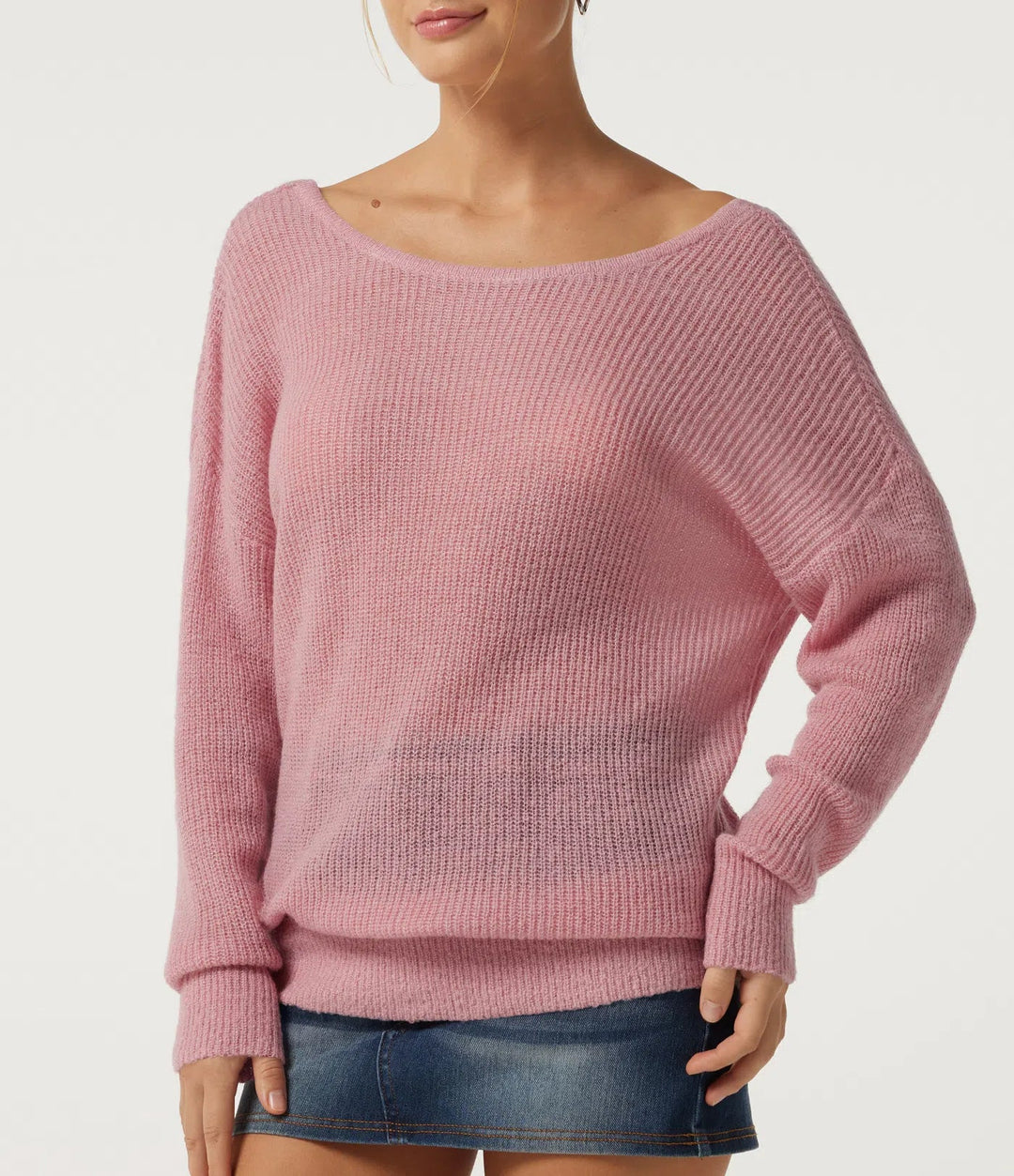 One Shoulder Crisscross Back Dropped Long Sleeve Relaxed Casual Sweater