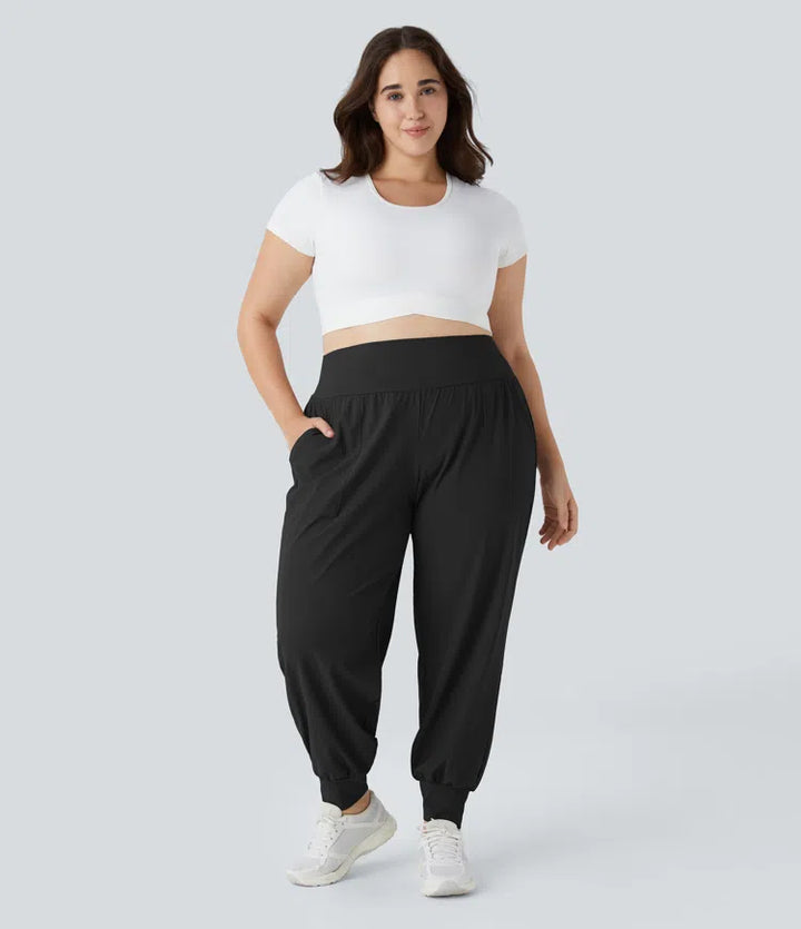 High Waisted Plain Pocket Yoga Plus Size Joggers