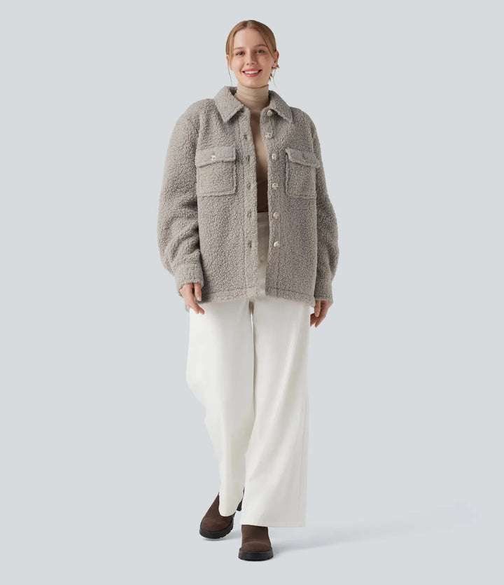 Long Sleeve Casual Sherpa Jacket with Pockets