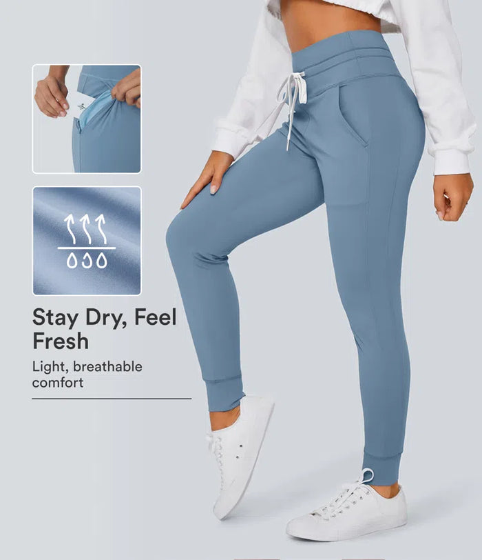SoftlyZero Plush High Waisted Drawstring Pocket Plain Full Length Joggers