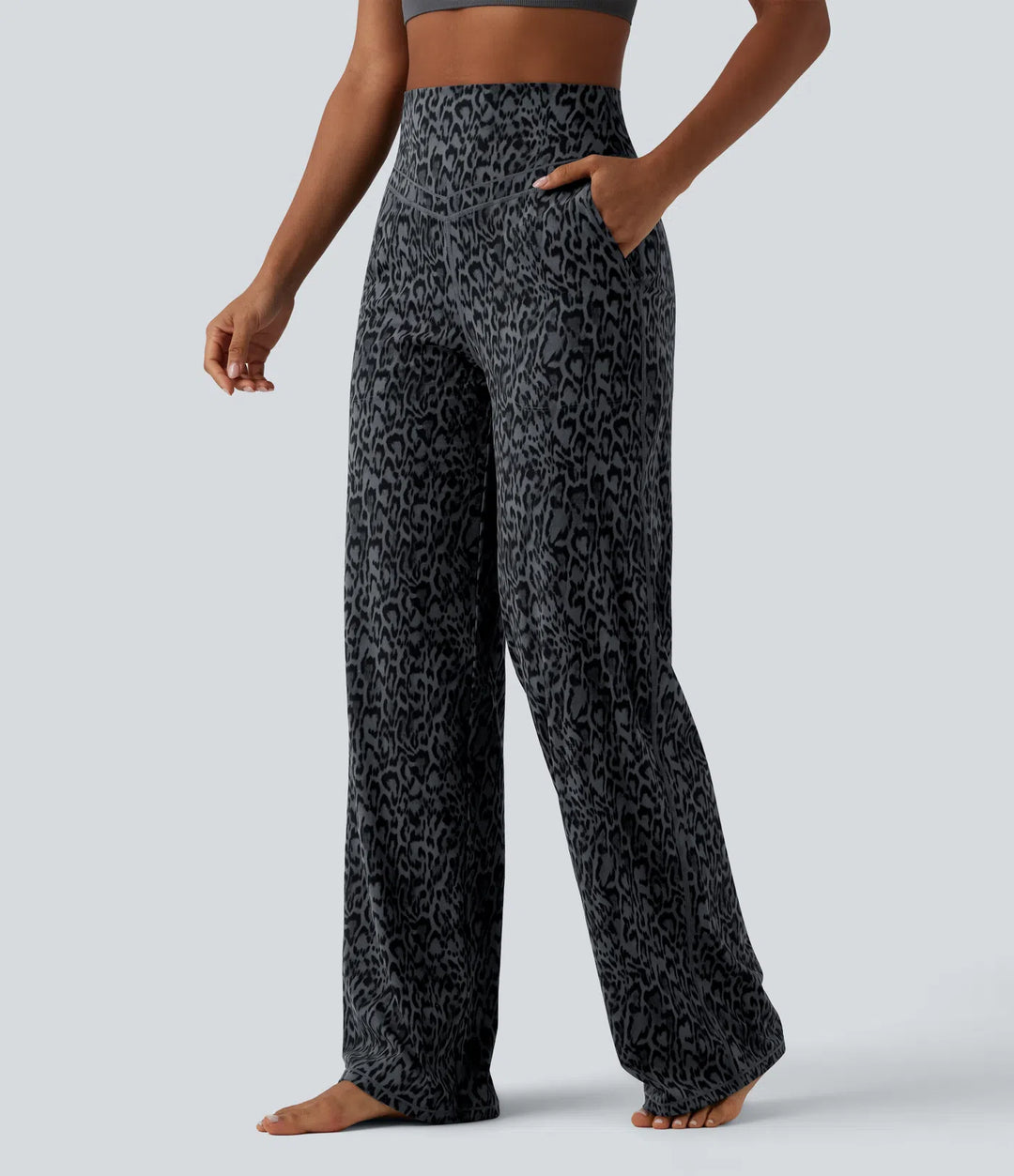 Halara UltraSculpt Leopard Print High Waisted Tummy Control Straight Leg Yoga Pants with Pockets