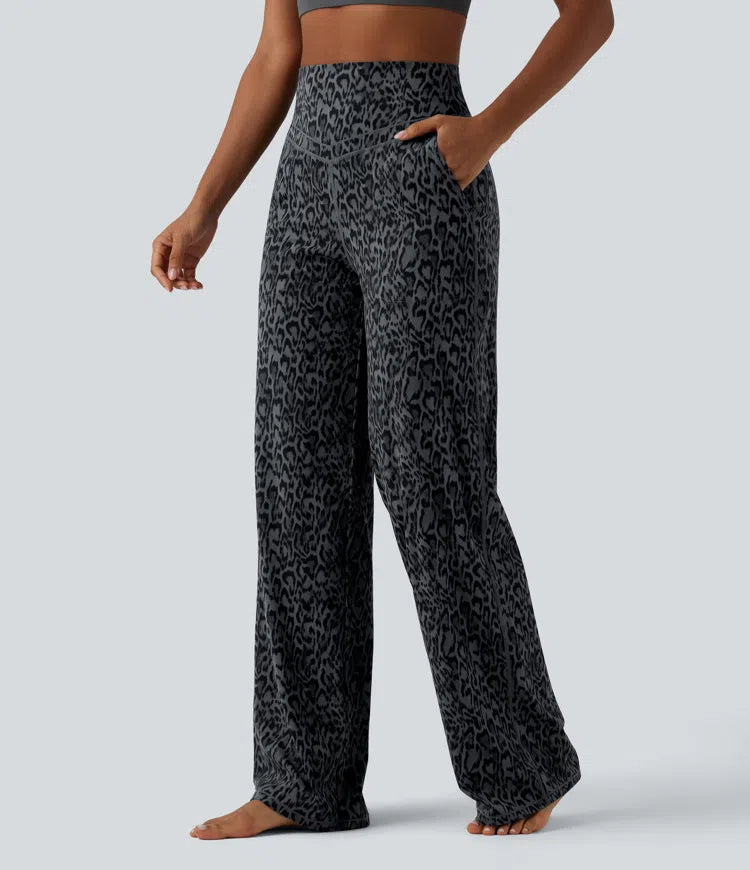 Halara UltraSculpt Leopard Print High Waisted Tummy Control Straight Leg Yoga Pants with Pockets