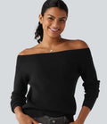 Off Shoulder Long Sleeve Casual Wool-Blend Sweater