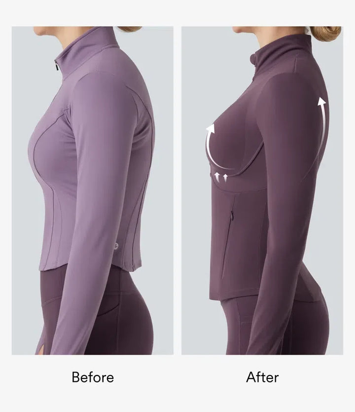 Halara UltraSculpt Mock Neck Push-Up Long Sleeve Thumb Hole Yoga Jacket with Pockets