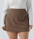 Plus Size High Waisted 2-in-1 A Line Mini Corduroy Casual Skirt-Longer Length