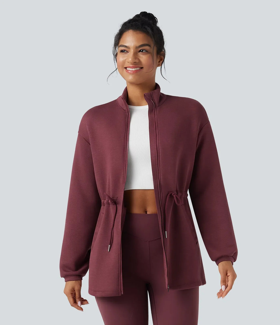 SpacerTek Turtleneck Long Sleeve Drawstring Casual Jacket with Pockets