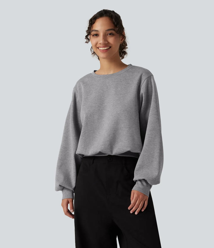 Round Neck Bubble Long Sleeve Casual Sweatshirt