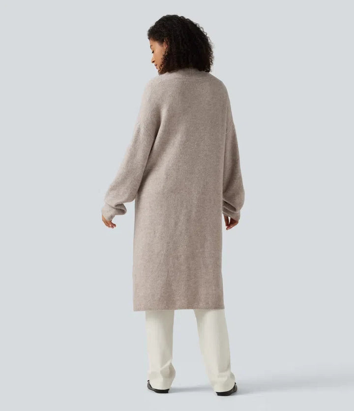 Open Front Dropped Long Sleeve Longline Casual Cardigan