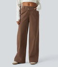Mid Rise Asymmetric Wide Leg Corduroy Casual Pants with Pockets