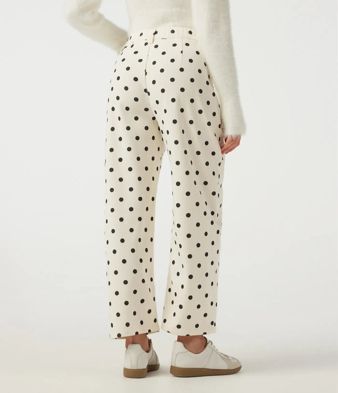 Mid Rise Barrel Leg Polka Dot Corduroy Casual Pants with Pockets