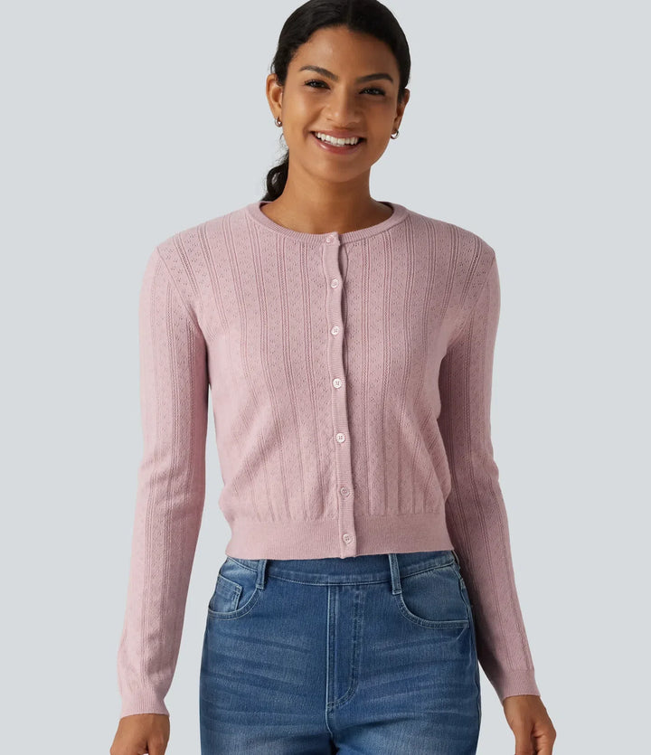 Round Neck Long Sleeve Work Cardigan